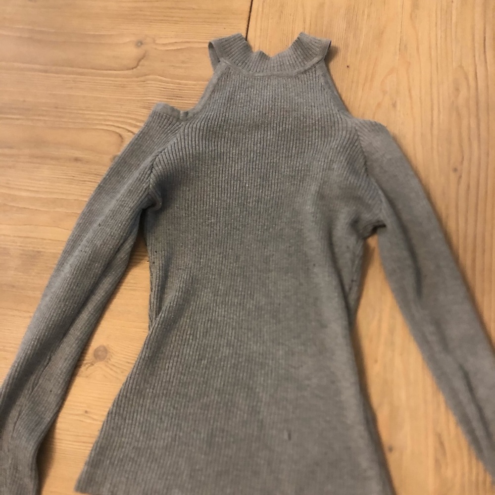 Grey peekaboo shoulder sweater